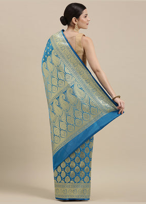 Blue Silk Zari Saree Without Blouse Piece - Indian Silk House Agencies