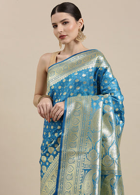 Blue Silk Zari Saree Without Blouse Piece - Indian Silk House Agencies