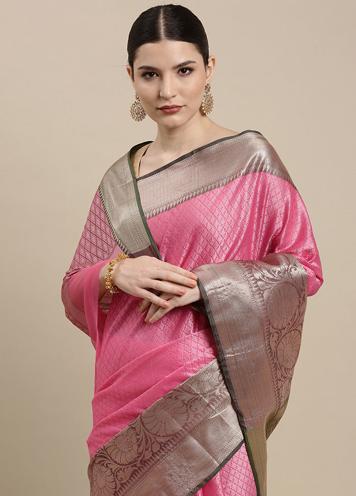 Pink Silk Saree With Blouse Piece - Indian Silk House Agencies