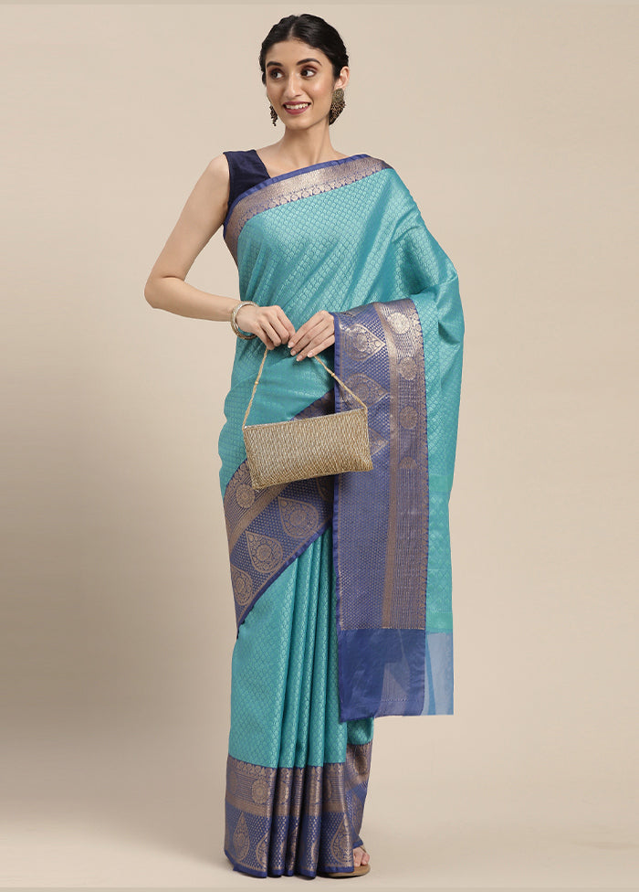 Turquoise Blue Silk Saree With Blouse Piece - Indian Silk House Agencies