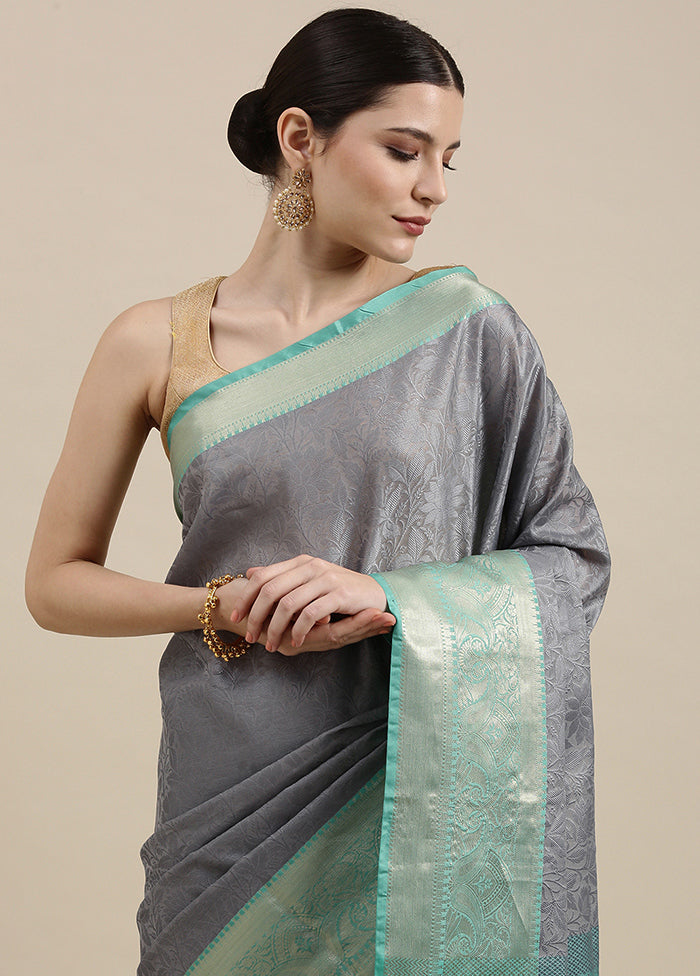 Grey Silk Saree With Blouse Piece - Indian Silk House Agencies