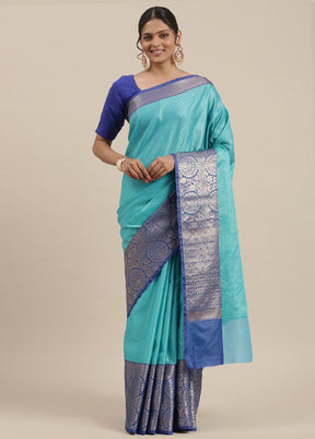 Turquoise Blue Silk Saree With Blouse Piece