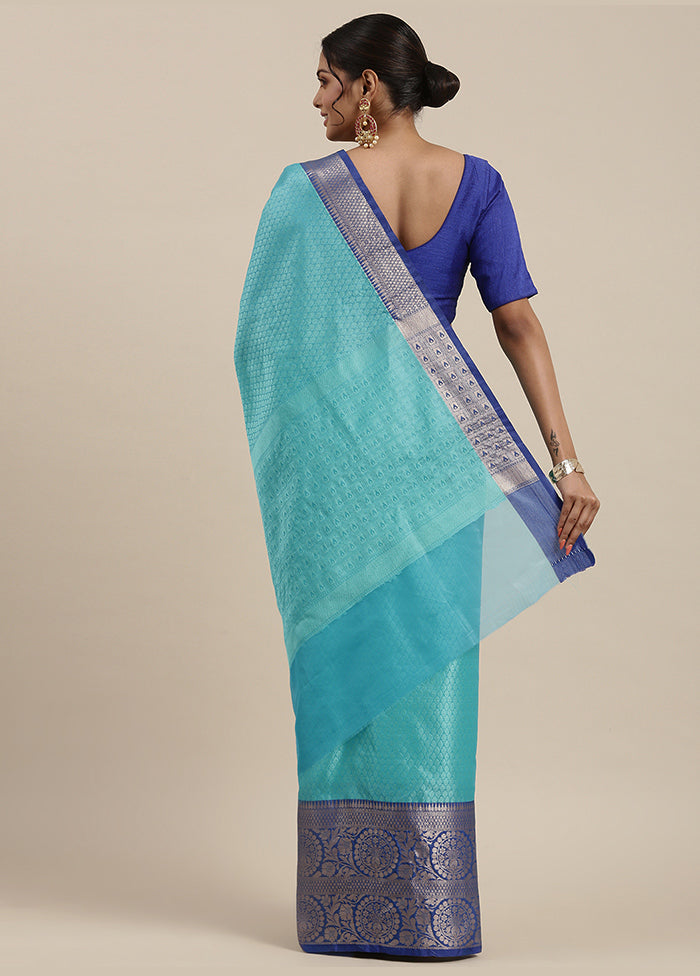 Turquoise Blue Silk Saree With Blouse Piece