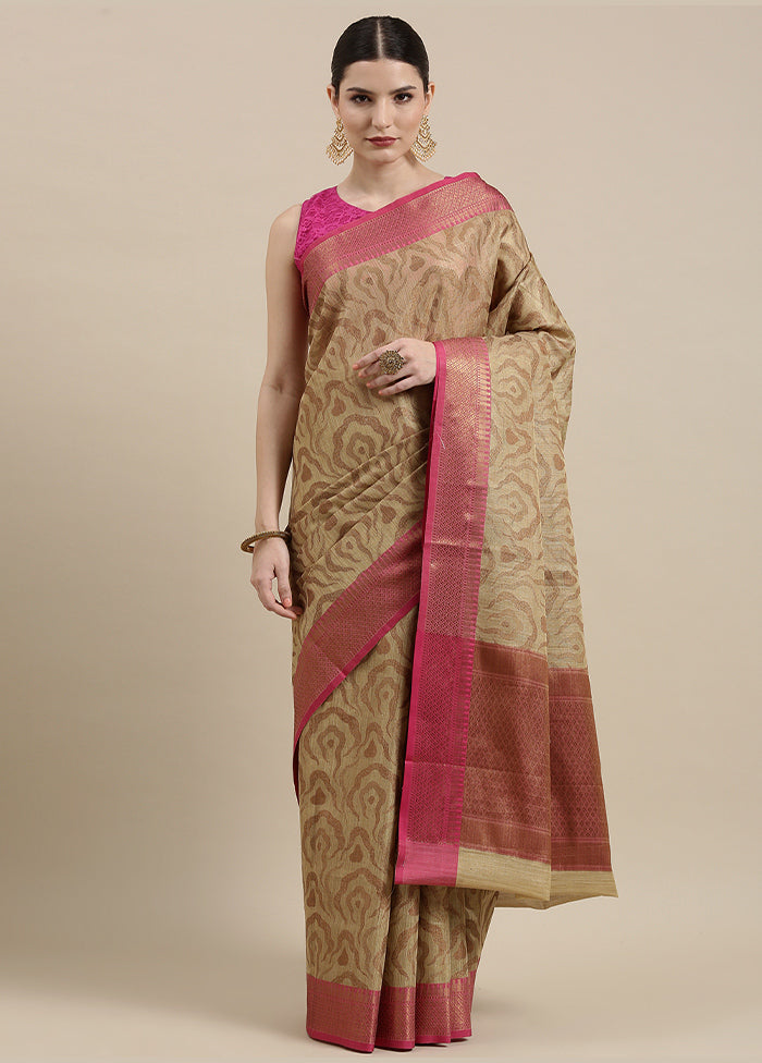 Beige Silk Zari Saree Without Blouse Piece