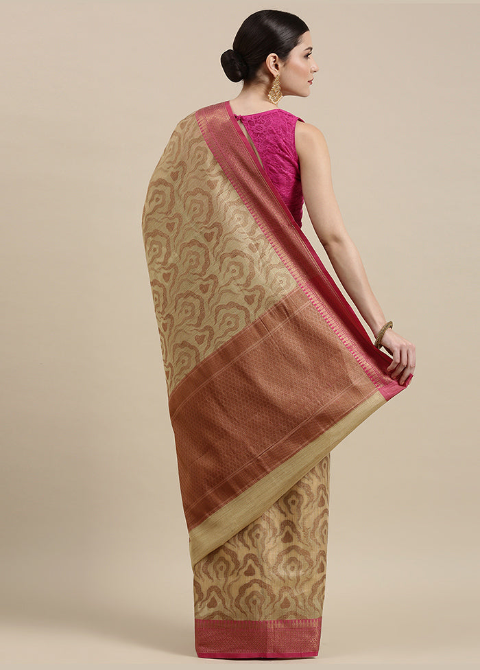 Beige Silk Zari Saree Without Blouse Piece