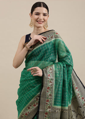 Green Organza Zari Saree Without Blouse Piece - Indian Silk House Agencies