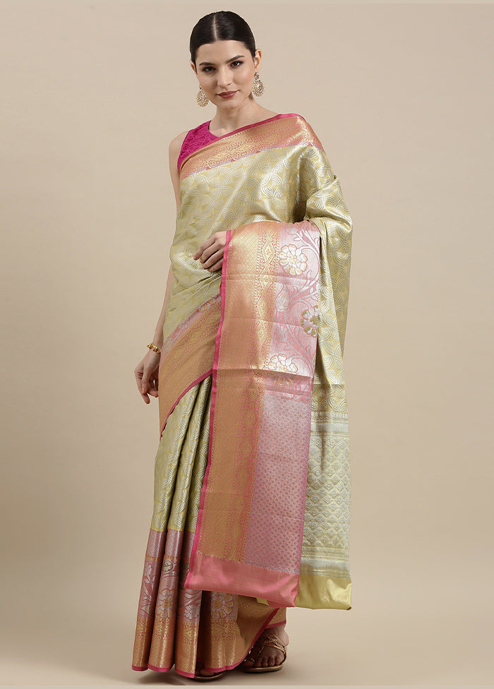 Beige Silk Zari Saree Without Blouse Piece