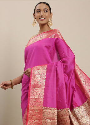 Magenta Silk Saree With Blouse Piece - Indian Silk House Agencies