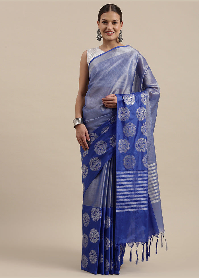 Blue Silk Saree With Blouse Piece - Indian Silk House Agencies