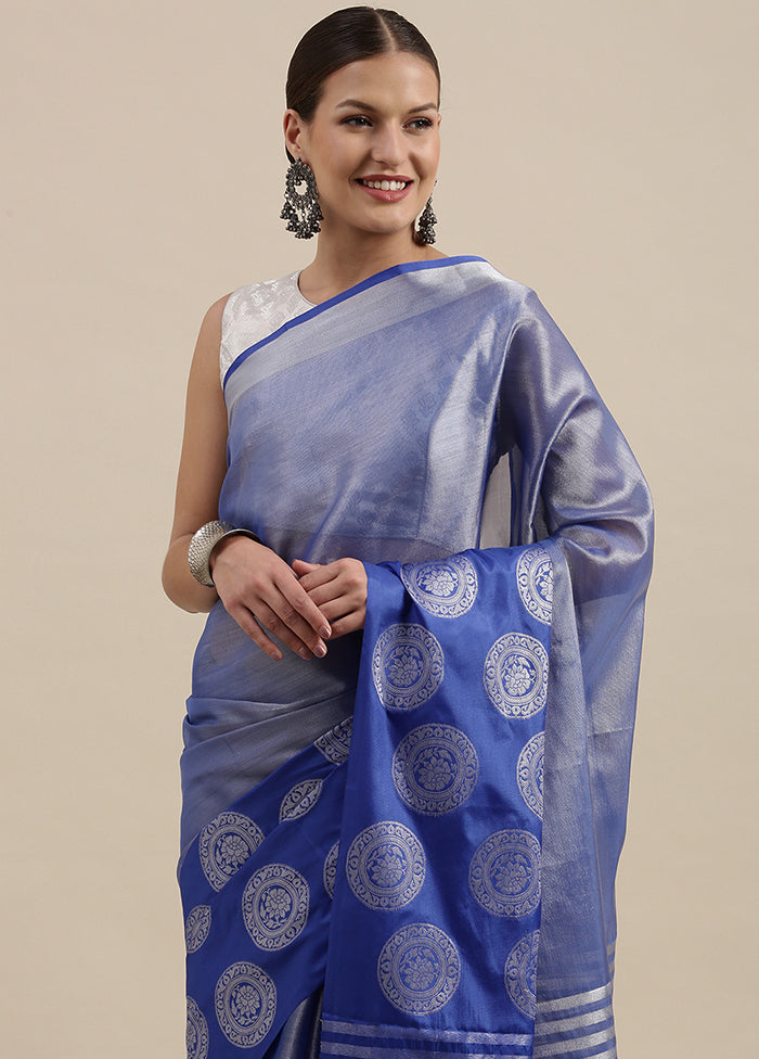 Blue Silk Saree With Blouse Piece - Indian Silk House Agencies