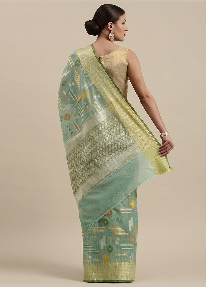 Sea Green Silk Zari Saree Without Blouse Piece