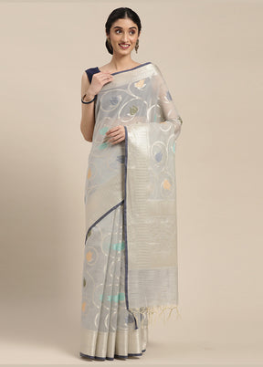 Grey Cotton Zari Saree Without Blouse Piece - Indian Silk House Agencies