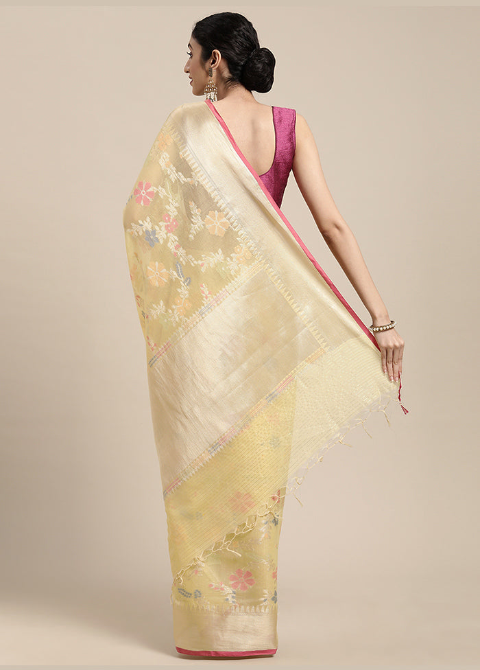 Yellow Cotton Zari Saree Without Blouse Piece - Indian Silk House Agencies