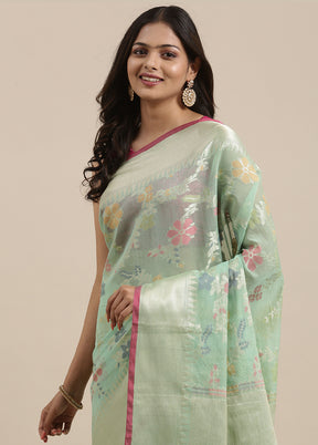 Sea Green Cotton Zari Saree Without Blouse Piece - Indian Silk House Agencies