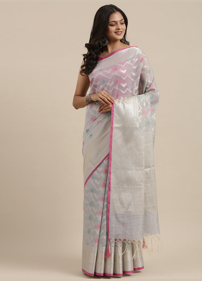 Grey Cotton Zari Saree Without Blouse Piece - Indian Silk House Agencies