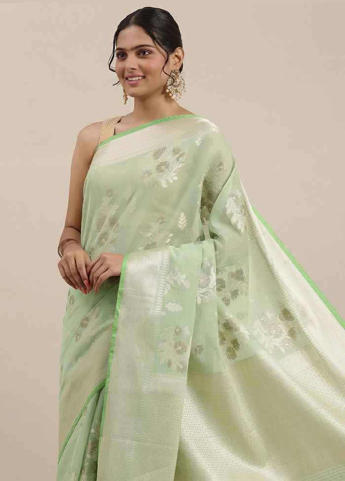Green Cotton Zari Saree Without Blouse Piece - Indian Silk House Agencies