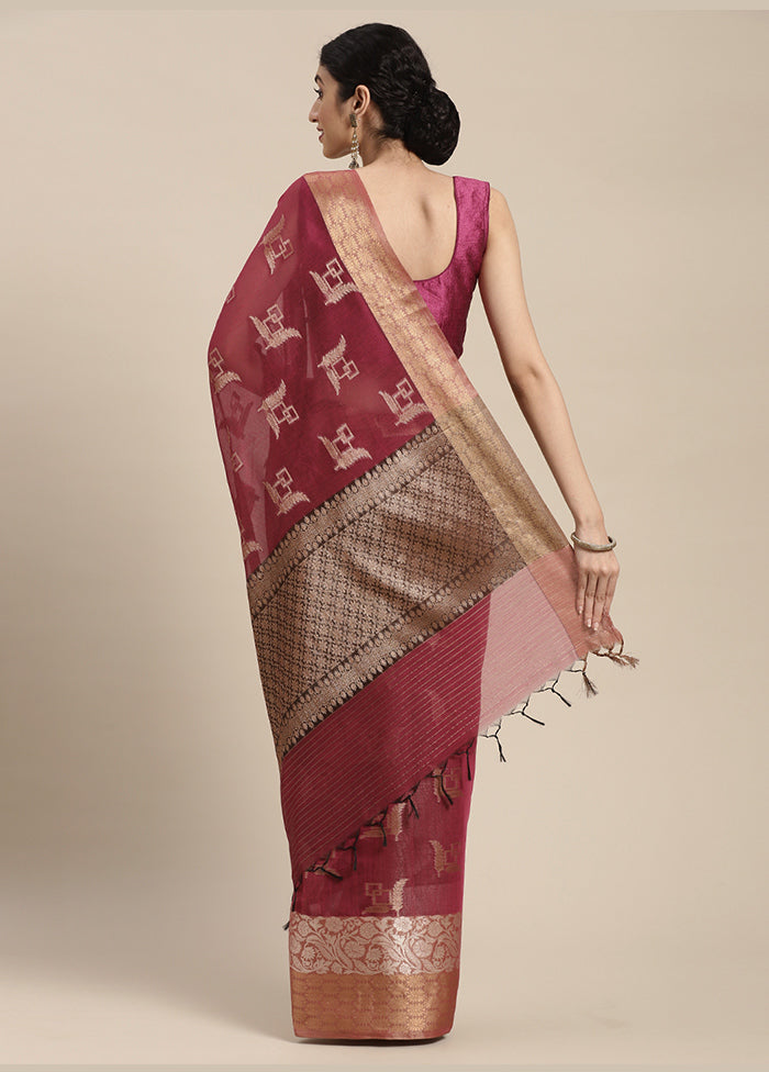 Magenta Cotton Zari Saree Without Blouse Piece - Indian Silk House Agencies
