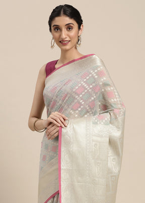 Grey Cotton Zari Saree Without Blouse Piece - Indian Silk House Agencies