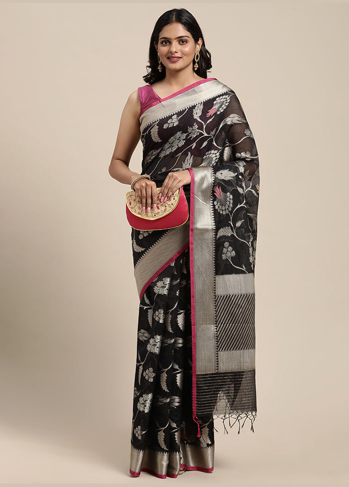 Black Cotton Zari Saree Without Blouse Piece - Indian Silk House Agencies