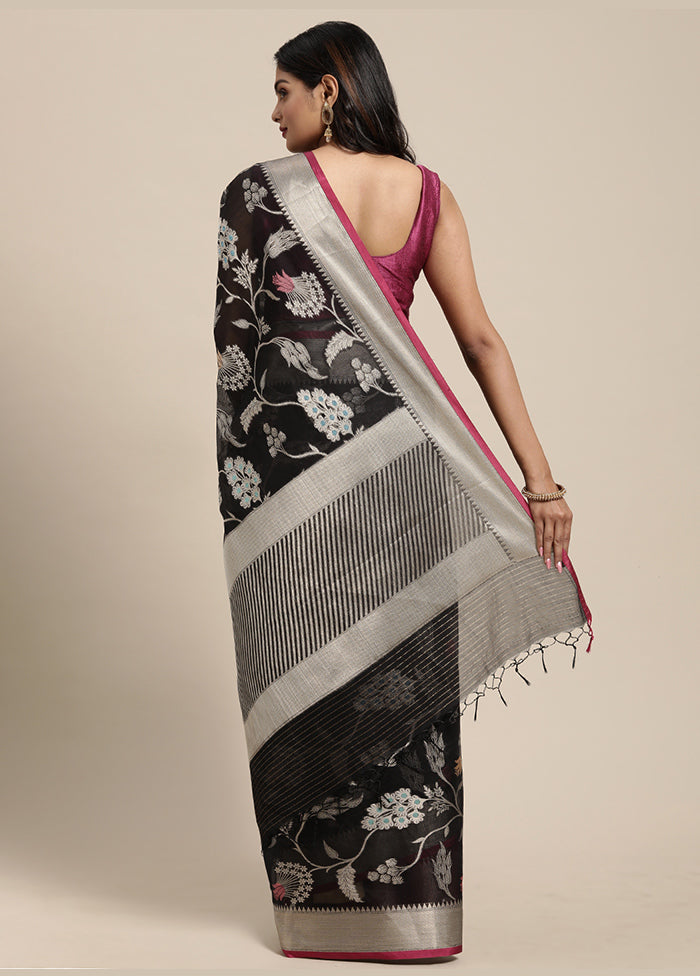 Black Cotton Zari Saree Without Blouse Piece - Indian Silk House Agencies