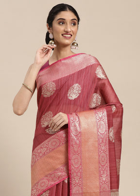 Pink Matka Silk Zari Saree Without Blouse Piece - Indian Silk House Agencies