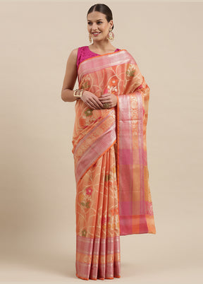 Peach Silk Zari Saree Without Blouse Piece