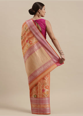 Peach Silk Zari Saree Without Blouse Piece