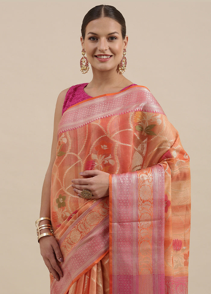Peach Matka Silk Zari Saree Without Blouse Piece - Indian Silk House Agencies