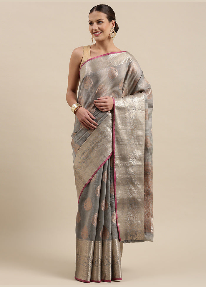 Grey Matka Silk Zari Saree Without Blouse Piece - Indian Silk House Agencies