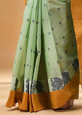 Olive Green Cotton Woven Work Saree Without Blouse Piece