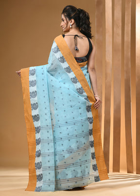 Sky Blue Cotton Woven Work Saree Without Blouse Piece