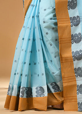 Sky Blue Cotton Woven Work Saree Without Blouse Piece