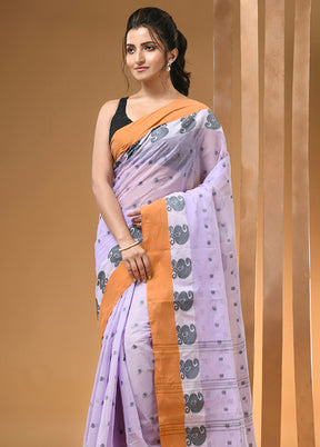 Lavender Cotton Woven Work Saree Without Blouse Piece