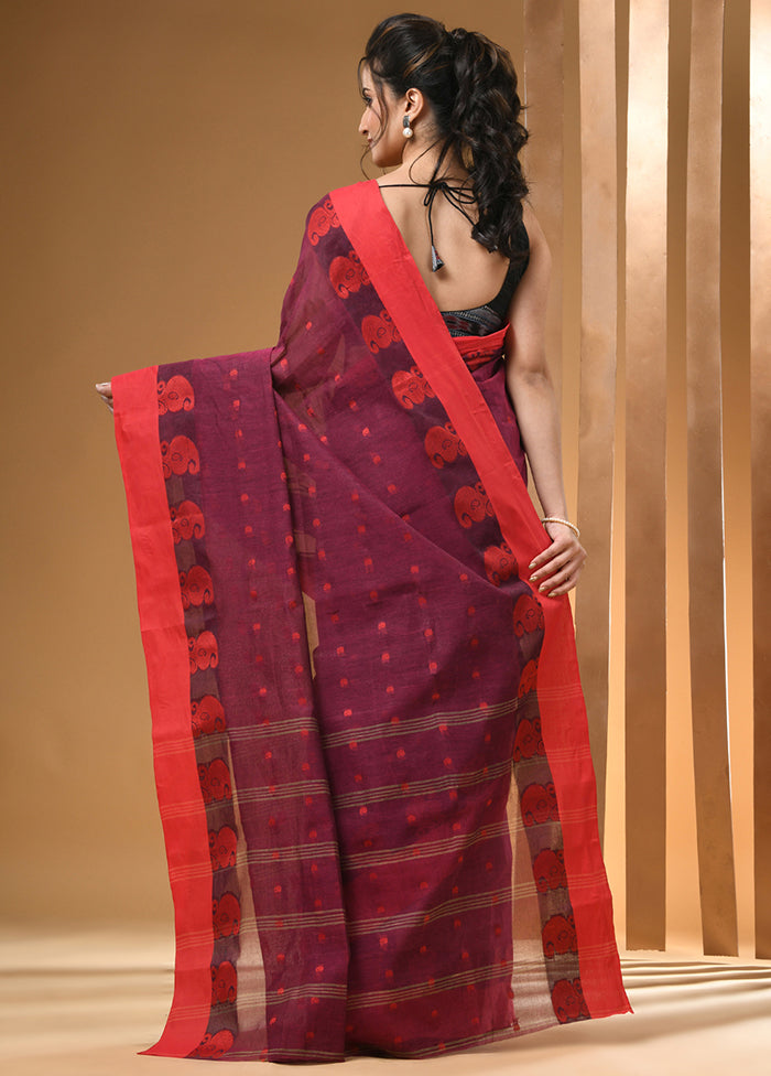 Magenta Cotton Woven Work Saree Without Blouse Piece