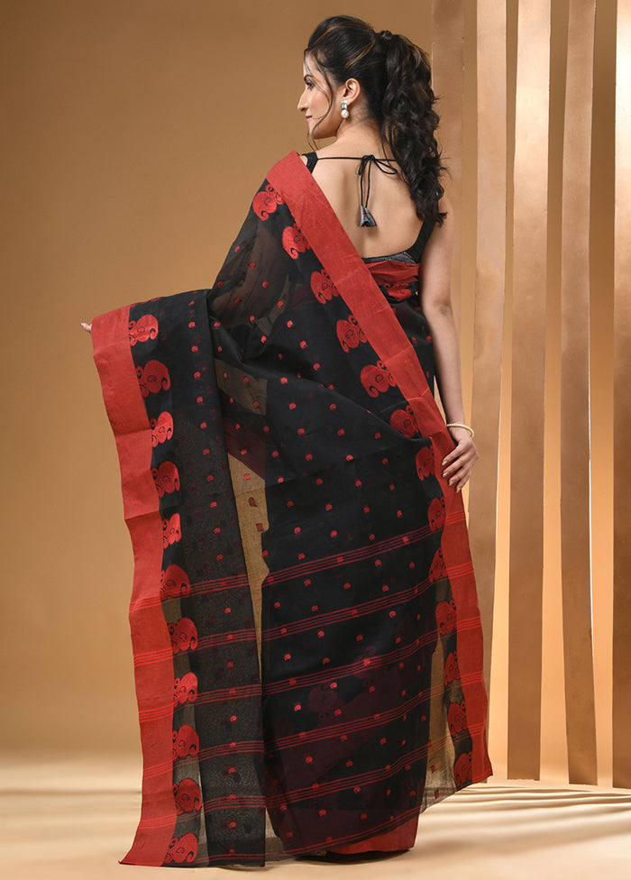 Black Cotton Woven Work Saree Without Blouse Piece