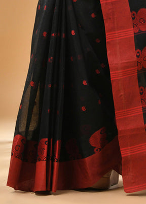 Black Cotton Woven Work Saree Without Blouse Piece