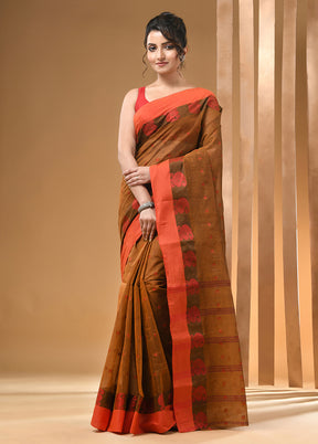 Brown Cotton Woven Work Saree Without Blouse Piece