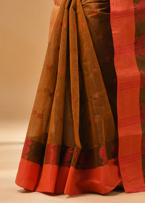 Brown Cotton Woven Work Saree Without Blouse Piece