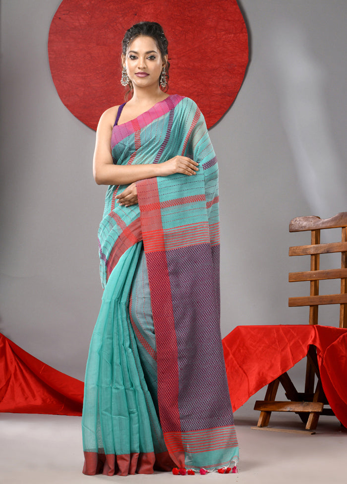 Sea Green Cotton Saree With Blouse Piece