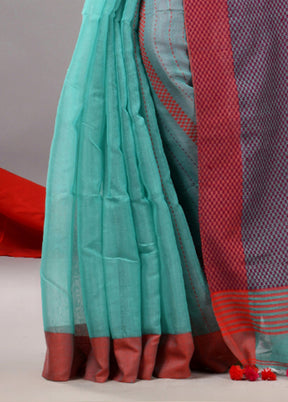 Sea Green Cotton Saree With Blouse Piece