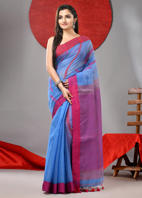 Sky Blue Cotton Saree With Blouse Piece