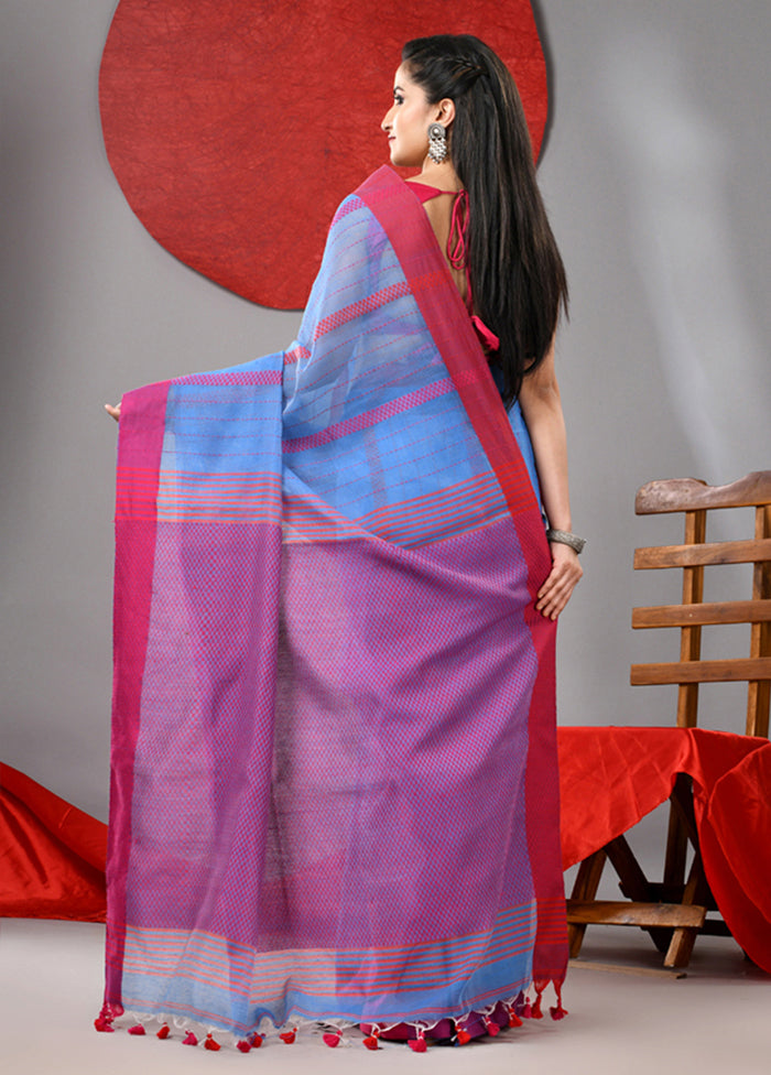 Sky Blue Cotton Saree With Blouse Piece