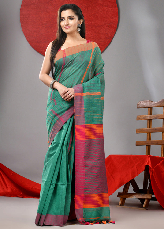 Green Cotton Saree With Blouse Piece