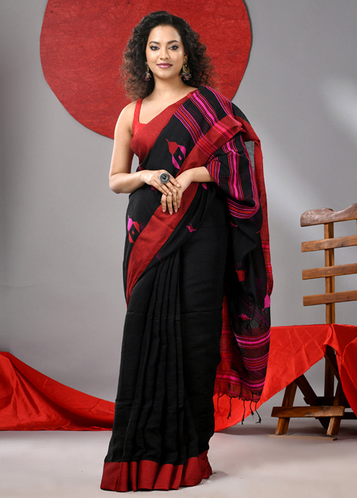 Black Cotton Saree With Blouse Piece