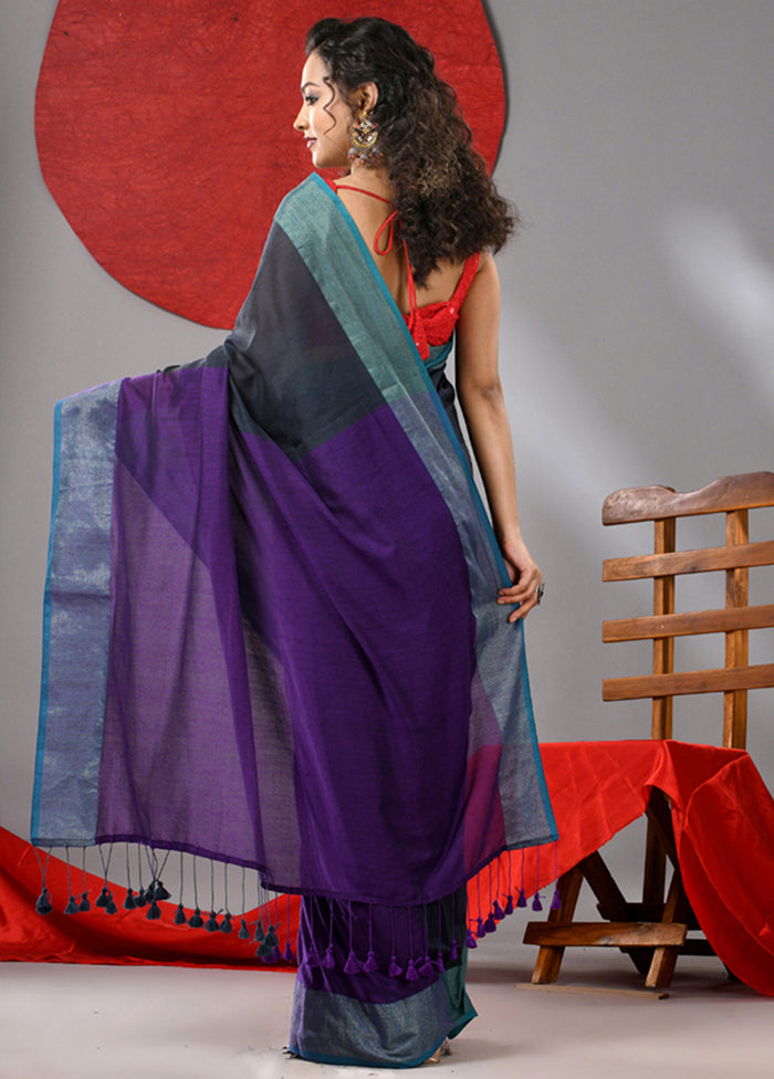 Grey Cotton Saree With Blouse Piece