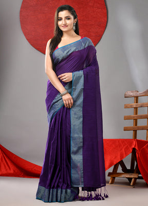 Purple Cotton Saree With Blouse Piece