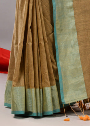 Beige Cotton Saree With Blouse Piece