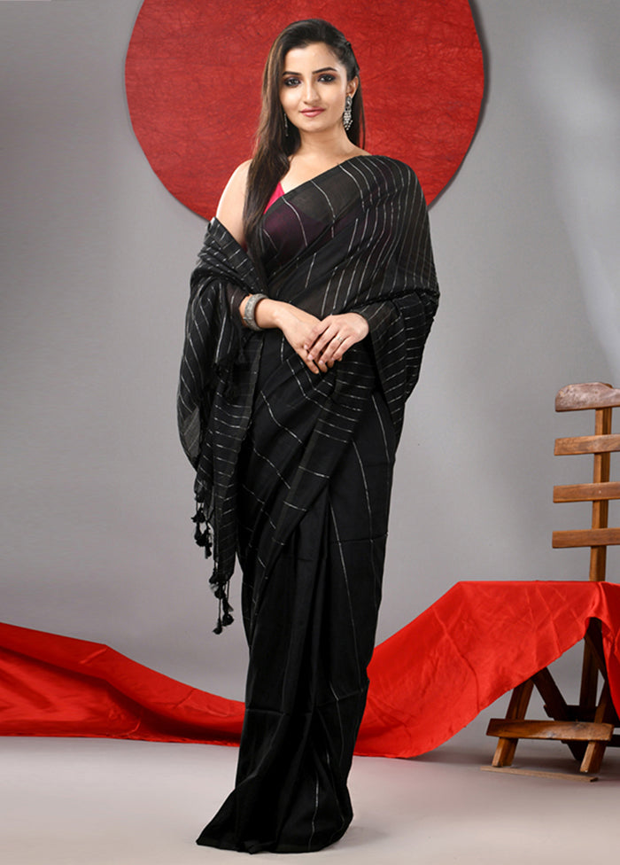 Black Cotton Saree With Blouse Piece