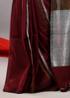 Maroon Cotton Saree With Blouse Piece