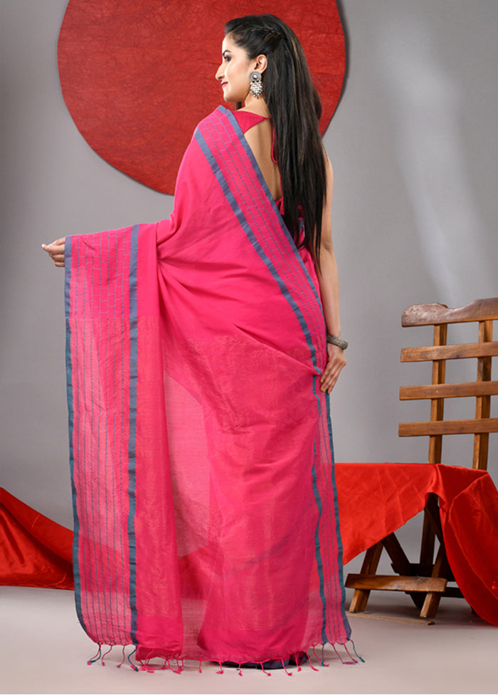 Pink Cotton Saree With Blouse Piece